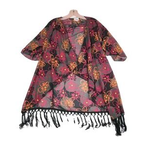 LuLaRoe Monroe Sheer Kimono Cardigan Top Open Front‎ Floral Fringe Small
